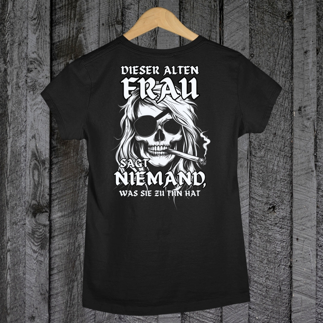 Rebellische alte Frau - Damen T-Shirt (Backprint)