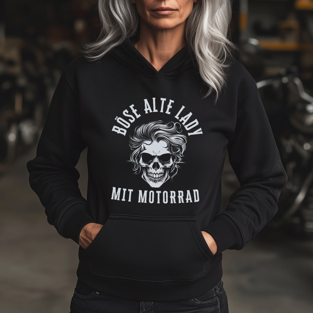 Böse alte Lady mit Motorrad - Damen Hoodie