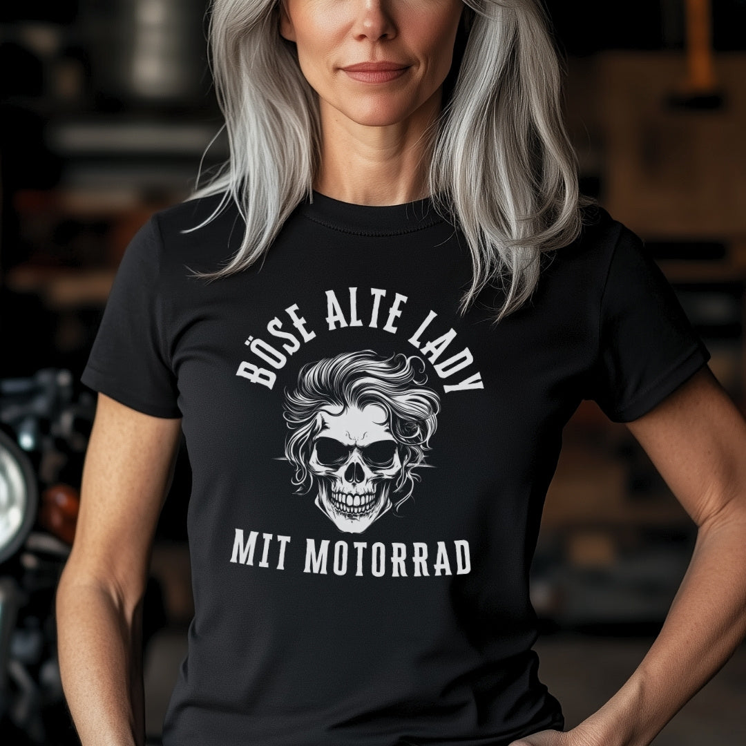 Böse alte Lady mit Motorrad  - Damen T-Shirt